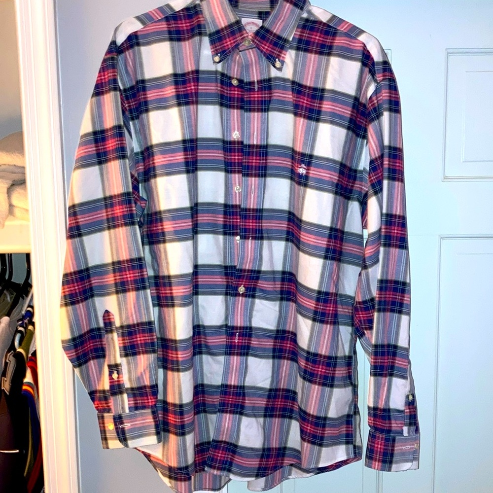 Pink blue and white with green pin stripes large brooks brothers button down